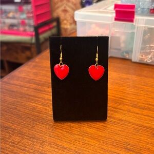 New double sided Red enamel with gold edge gold tone Heart Earrings